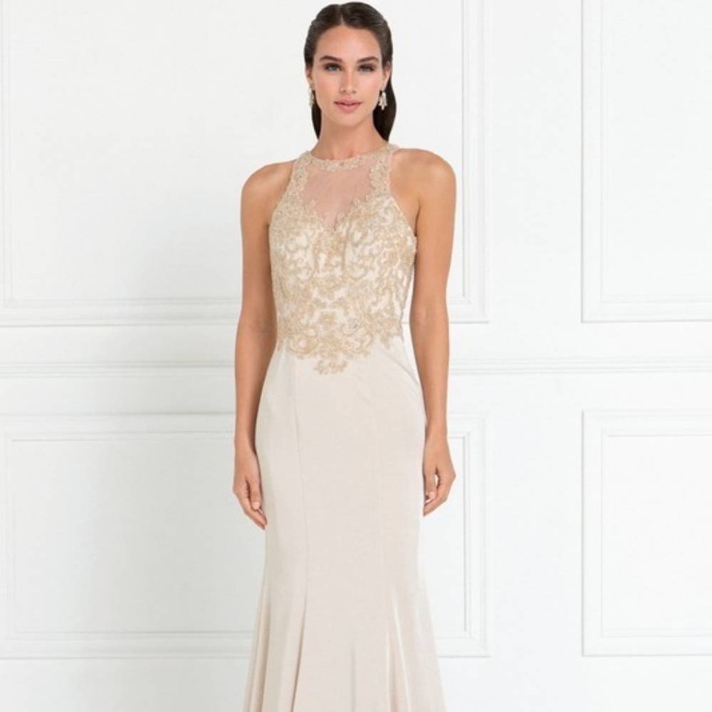 new - PROM EVENING FORMAL LONG GOWN GL1568 CHAMPAGNE